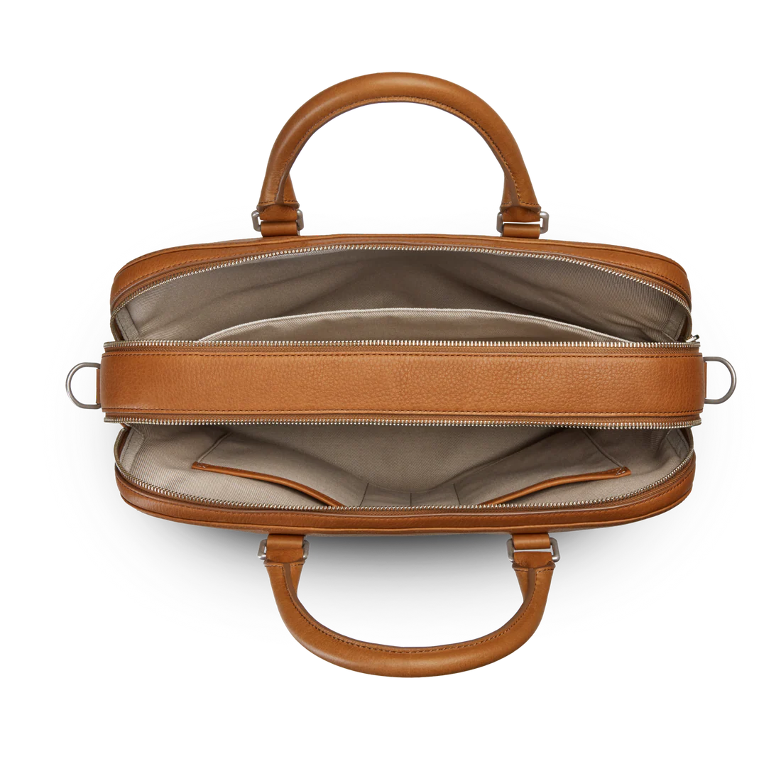 Natural Grain Leather Double Zip Business Briefcase