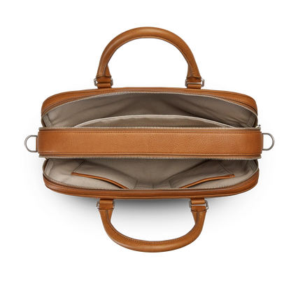 Natural Grain Leather Double Zip Business Briefcase