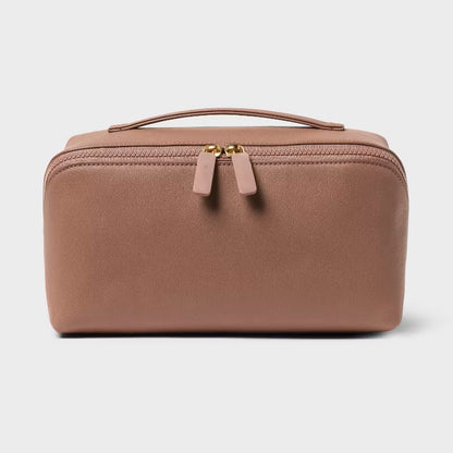 Textured PU Diagonal Zip Dual Compartment Cosmetic Bag