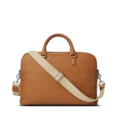 Natural Grain Leather Double Zip Business Briefcase