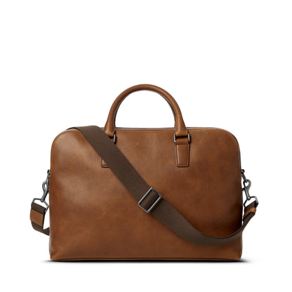 Natural Grain Leather Double Zip Business Briefcase