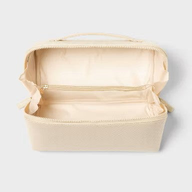 Textured PU Diagonal Zip Dual Compartment Cosmetic Bag