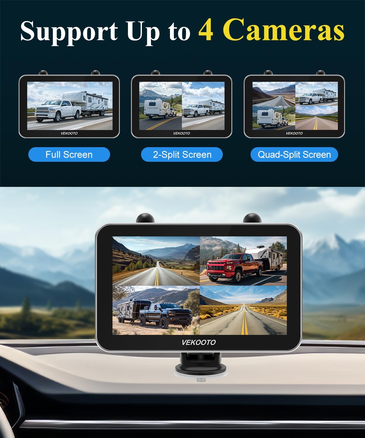 VK7Pro 2 Magnetic Solar Wireless Backup Camera with 7'' IPS Touchscreen