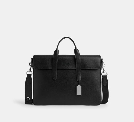 Crossgrain Leather Flap Magnetic Closure Business Briefcase