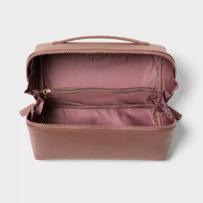 Textured PU Diagonal Zip Dual Compartment Cosmetic Bag