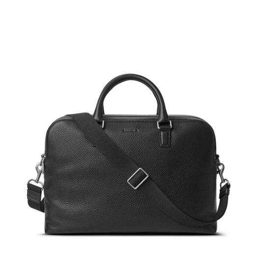Natural Grain Leather Double Zip Business Briefcase
