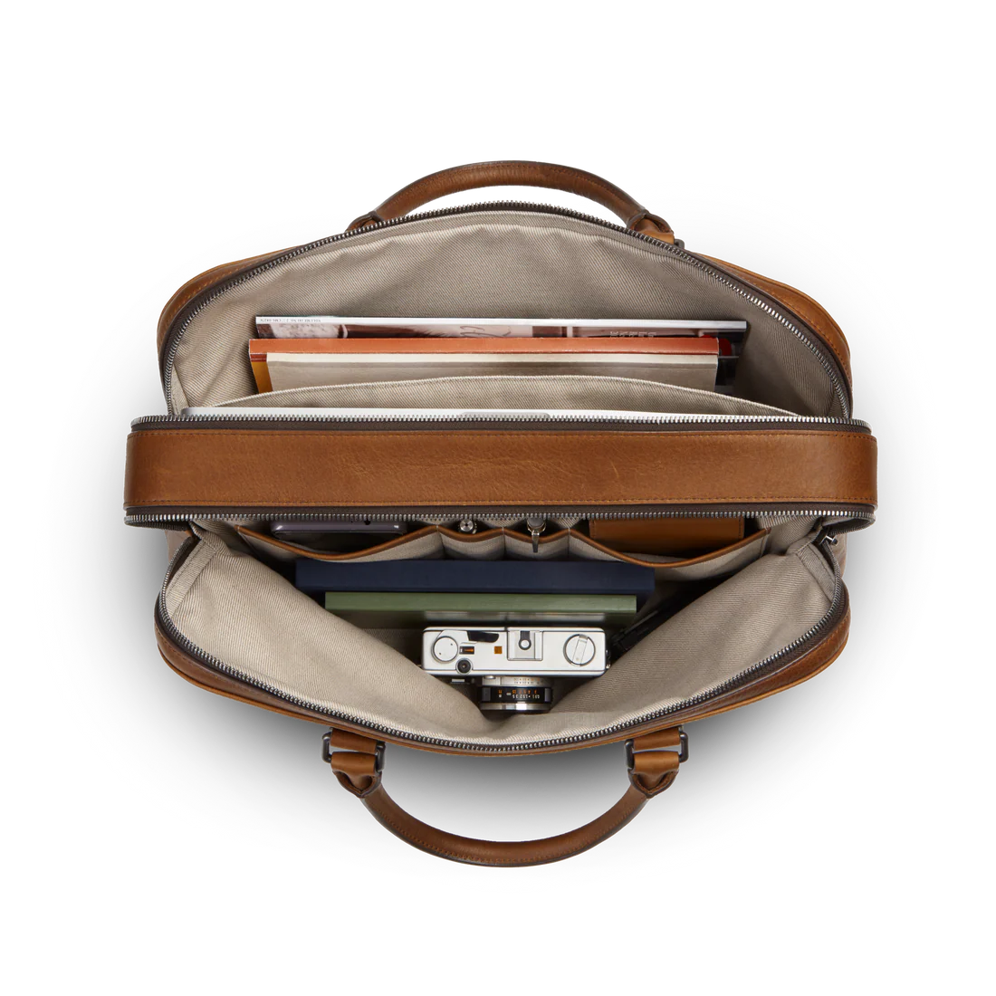 Natural Grain Leather Double Zip Business Briefcase