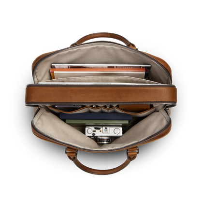 Natural Grain Leather Double Zip Business Briefcase
